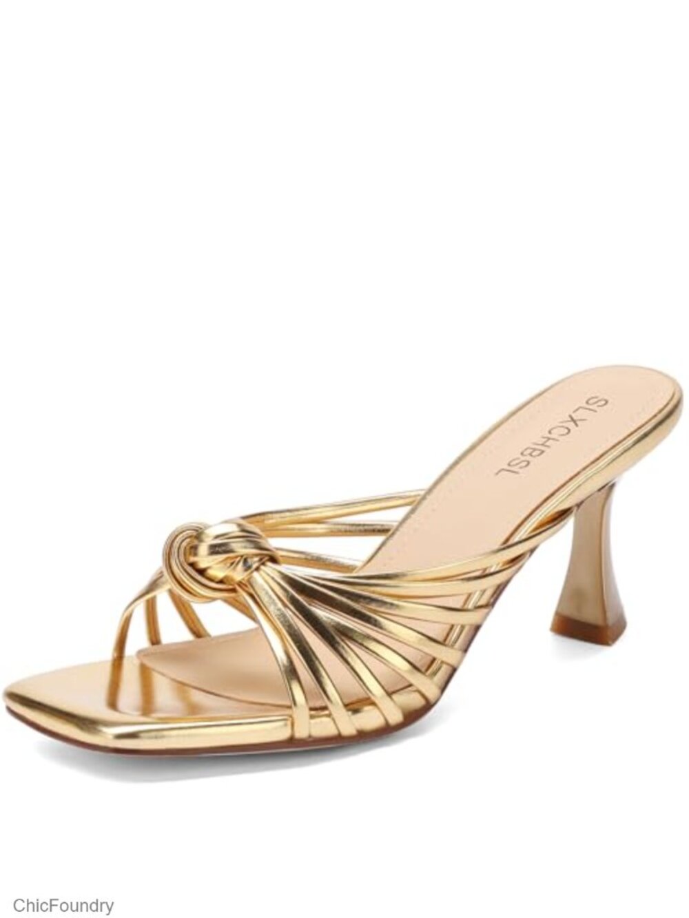 Kitten Heel Sandals Square Toe Slip On Heeled Sandals